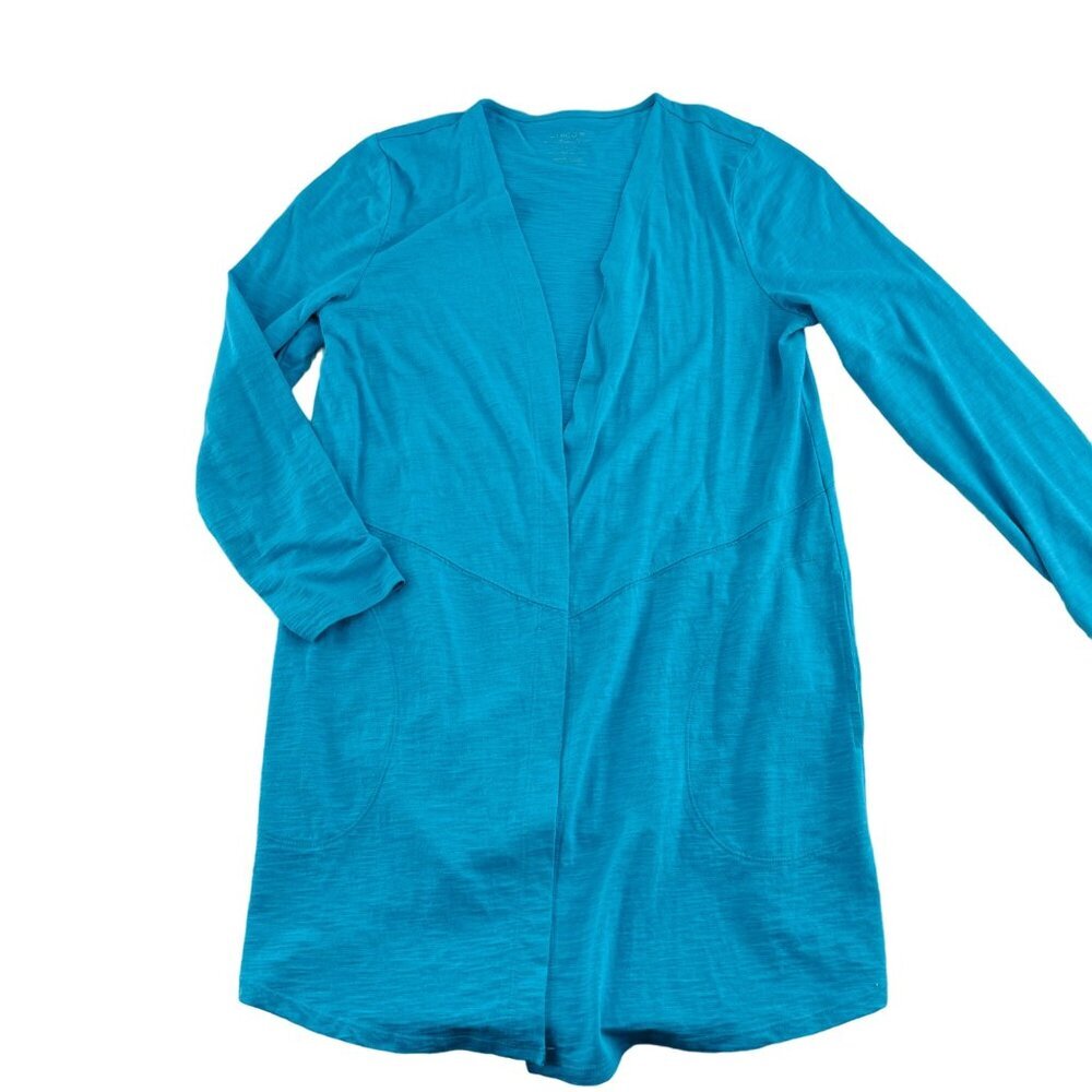 Chicos The Ultimate Tee Turquoise Cardigan Size 0 Samll Open‎ Front Modal Blend
